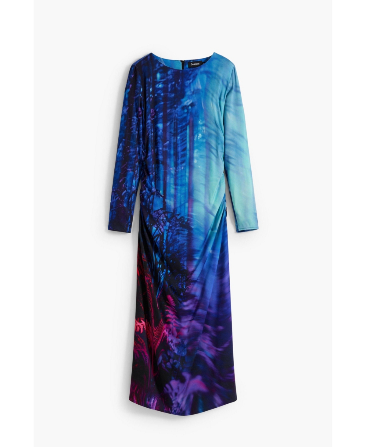 Desigual Tie Dye Pattern Long Sleeve Midi Dress In Blue