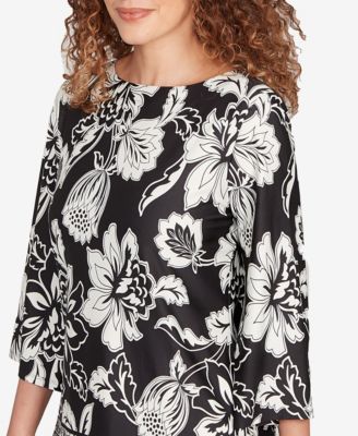 Petite Floral Geo Border Knit Top