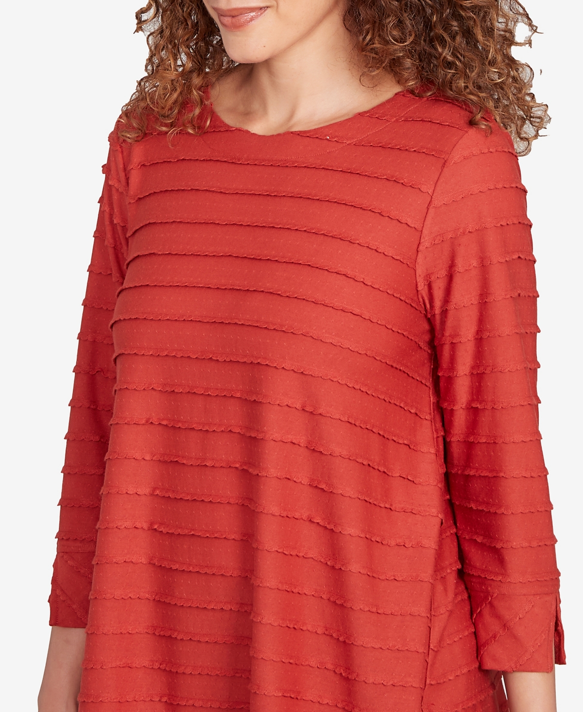 Ruby Rd. Petite Scalloped Jacquard Knit Top In Red