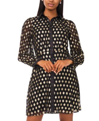 Petite Collar Neck Long Sleeve Shirt Dress
