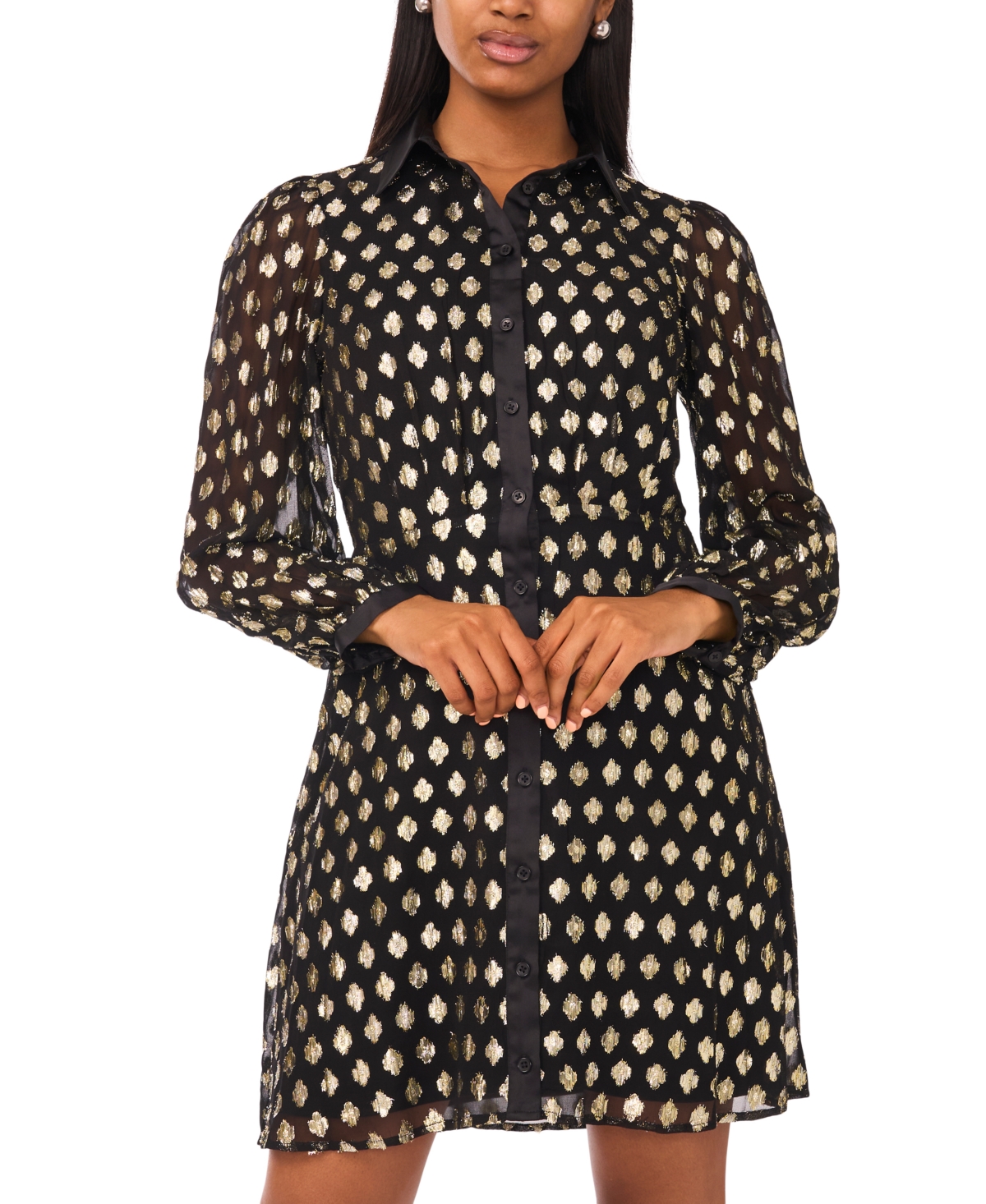 Msk Petite Collar Neck Long Sleeve Shirt Dress In Black