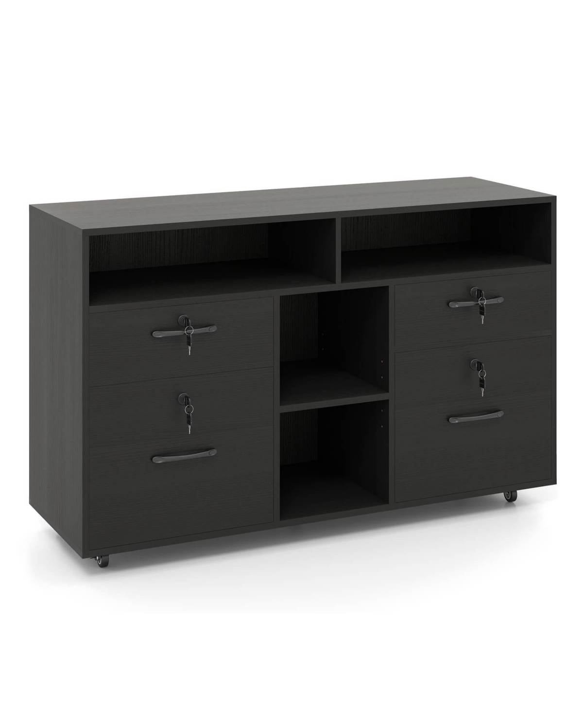 Costway File Cabinet with Lock 4 Drawers Fits Files A4/Letter Size Adjustable Shelf - Black