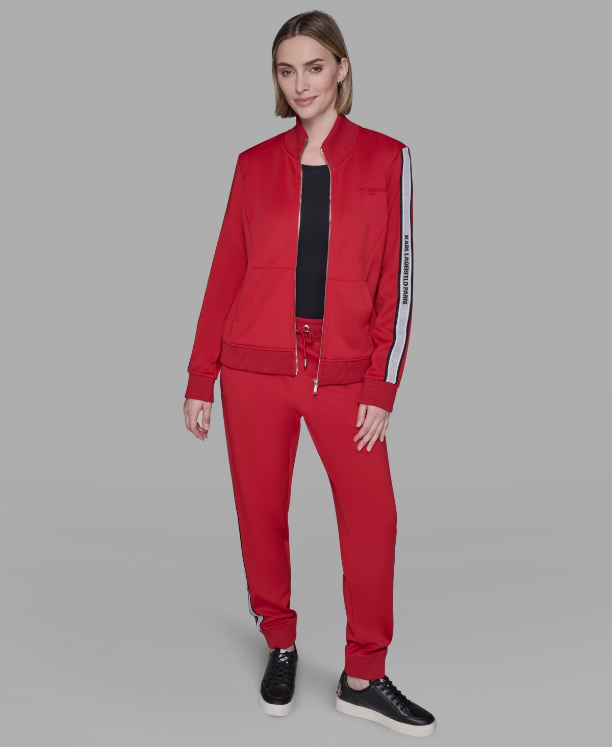 Karl Lagerfeld Women's Striped Drawstring Sweatpants In Red