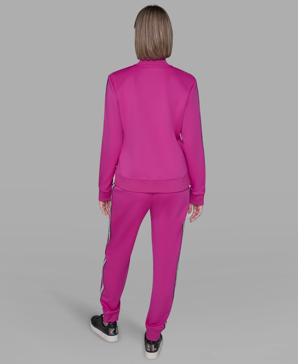 Karl Lagerfeld Womens Logo Tape Jogger Zip Up Jacket In Purple