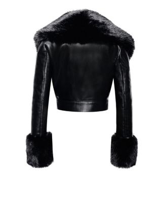 Women's Ziah Cropped Leather Jacket with Fur Collar