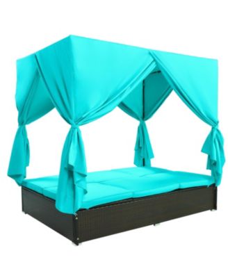 Outdoor Patio Wicker Sunbed Daybed with Cushions Adjustable Seats