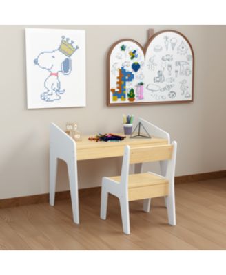 Kids Table & Chair Set - White/Natural