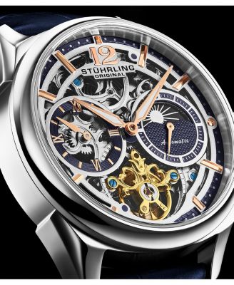Vanguard 1019.02 Legacy Collection Dual Time Automatic Skeleton Watch 42mm Stainless Steel Blue Dial Leather Strap