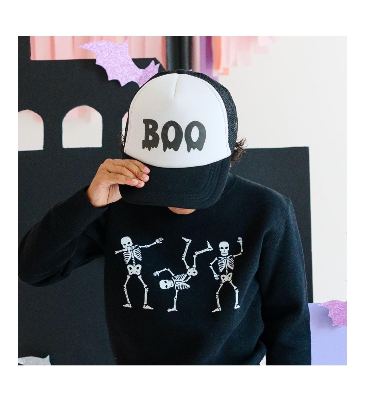 Sweet Wink Little and Big Boys Silly Skelly Glow The Dark Halloween Sweatshirt