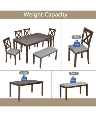 CASAINC 6 Pc. Set MDF, Birch Veneer, Solid Wood Upholstered Chairs, Bench, Space-Saving Wooden Dining Table Set