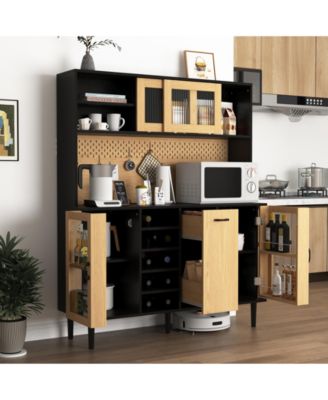 Buffet Sideboard Cabinet with Storage Door, Power Outlet and Wine Rack