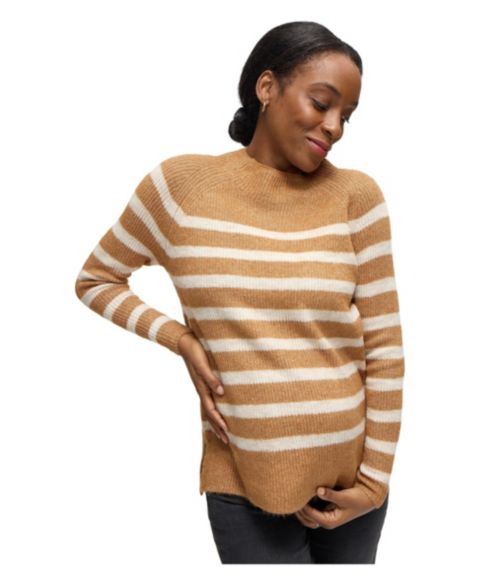 Женский свитер Ingrid + Isabel Maternity Mock Neck Striped, цвет: Верблюжий / Слоновая кость