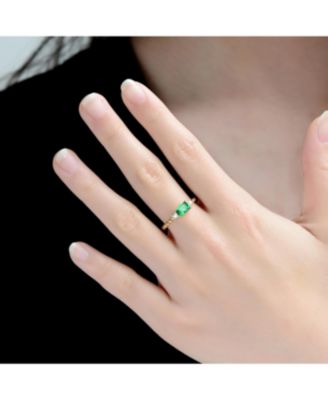 14K Gold Plated with Green & Clear Cubic Zirconia Three Stone Ring