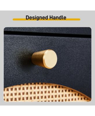 2 Rows of 4 Dump Buckets Shoe Cabinet with Frame High Legs and Wood Rattan Surface