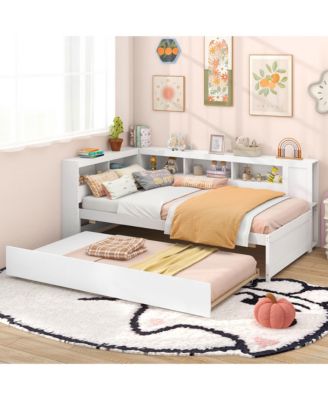 Twin Size Daybed w/ Trundle Bedside Shelves Reversible Bookcase Headboard