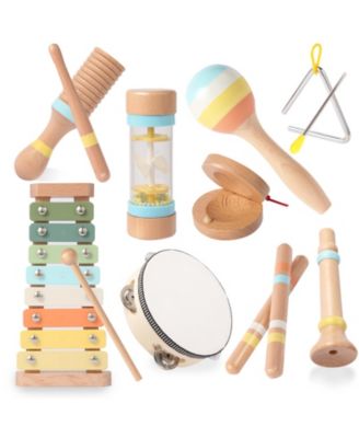 9-Piece Wooden Musical Instruments Set for Toddlers, Montessori Toys for Kids