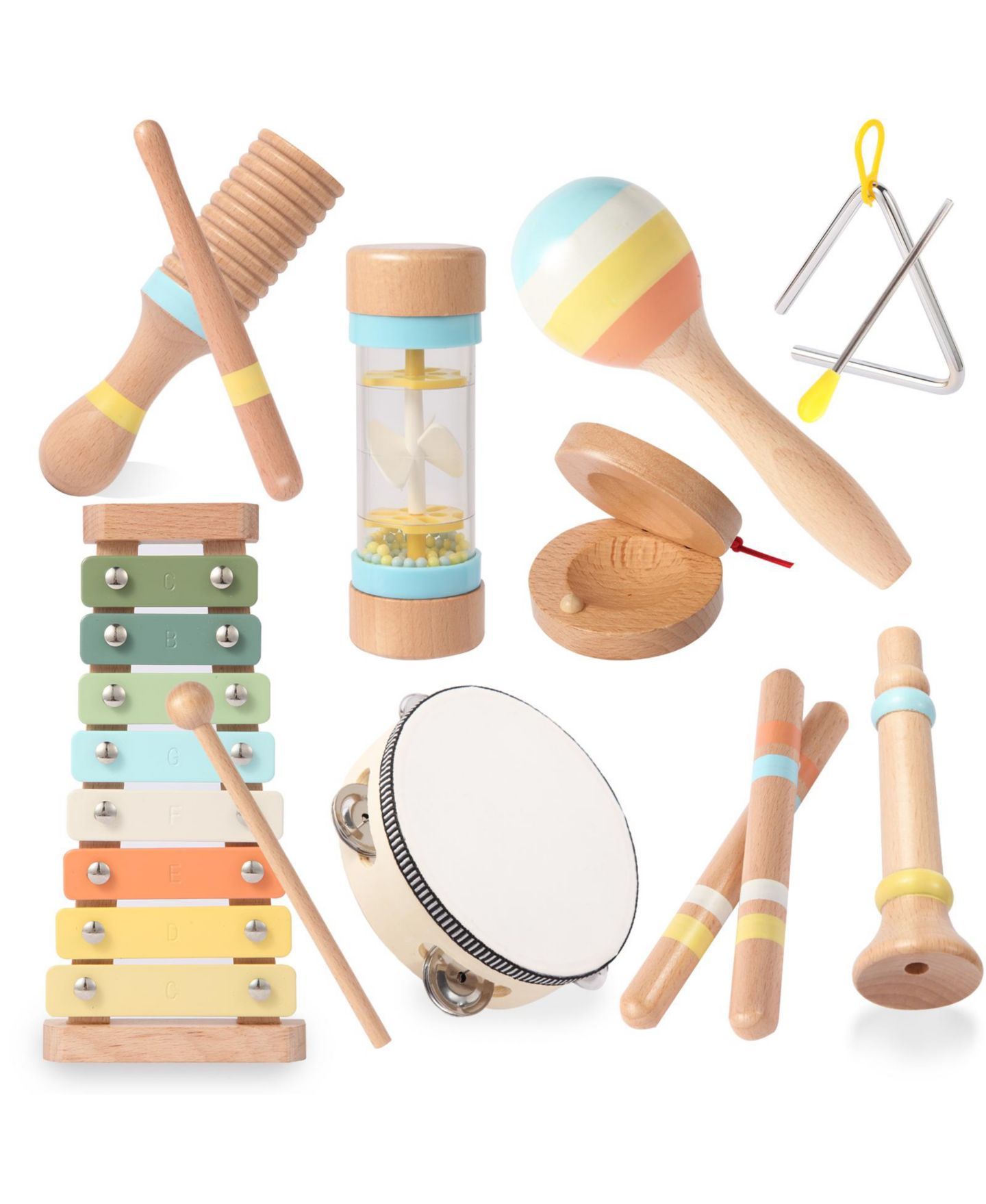 Детские игрушки SUGIFT Wooden Montessori Musical Instruments 9-Piece Set, Ages 1–5, цвет: Натуральный — фото 9