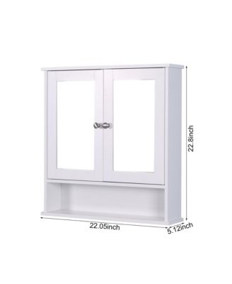 Wall Mounted Bathroom Cabinet with 2 Mirror Doors and Adjustable Shelf