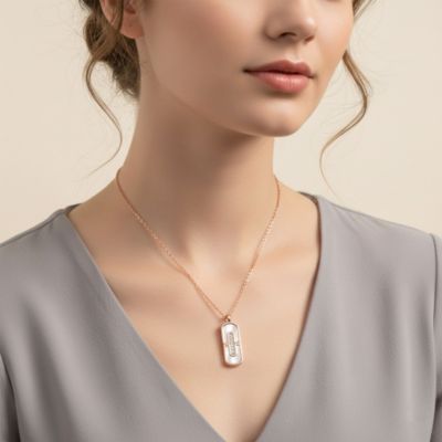 Women's 18K Rose Gold Plated Mother Of Pearl & CZ Necklace