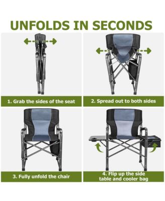 400lbs Extra Wide Folding Director s Chair with Cooler Bag & Side Table, Portable for Fishing, Patio, Tailgating