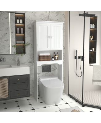 Over the Commode Wooden Storage Cabinet with Shelf and Organizer