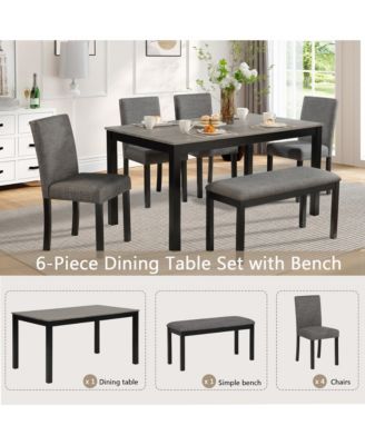 CASAINC 6 Pc. Set MDF, Plywood, Rubber Wood Cushioned Seats, Bench, Rectangular Table Dining Table Set