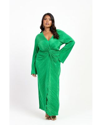 Women's Curve Plisse Flare Sleeve Midaxi Dress