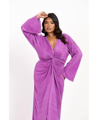 Women's Curve Plisse Flare Sleeve Midaxi Dress