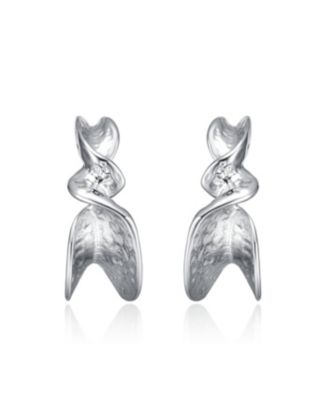 White Gold Plated Cubic Zirconia Twisted C-Hoop Earrings