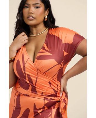 Women's Floral Wrap Jersey Midi Dress