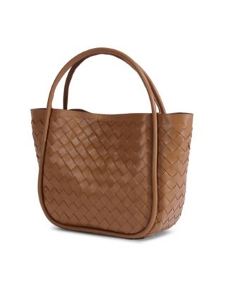 Women's Tan Woven Leather Top Handle Bag
