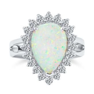 Bling Jewelry Created White Opal 10CT Halo Teardrop Cocktail Statement ...