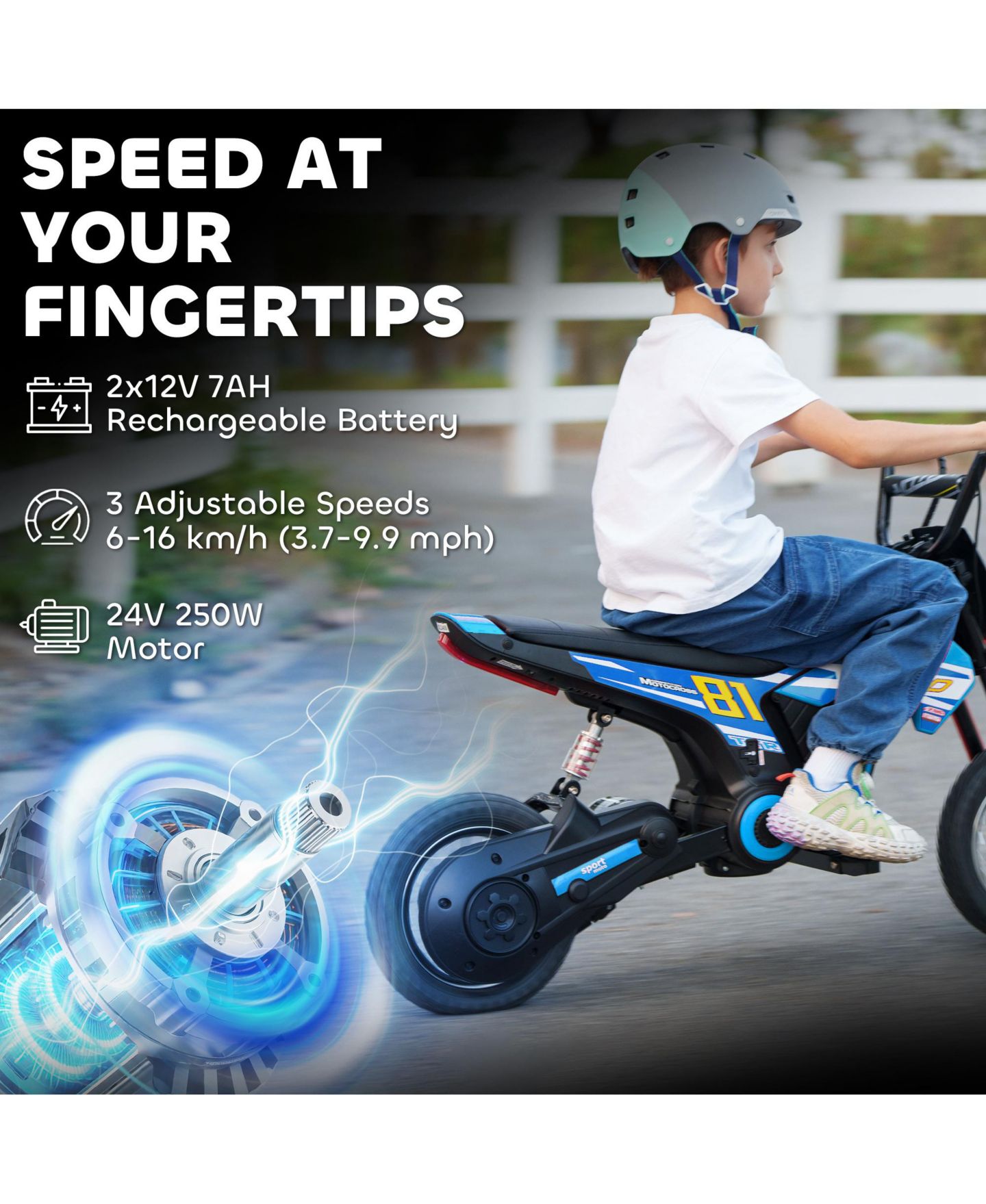 Детская игрушка Qaba 24V Kids Motorcycle, Electric Dirt Bike with Rear Suspension, цвет: Синий — фото 3
