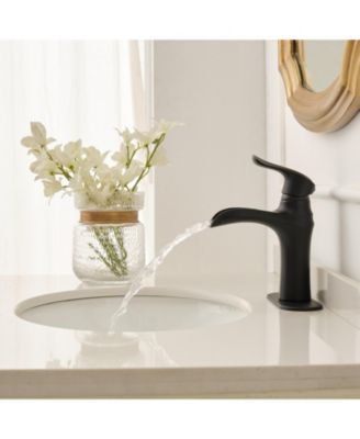 Waterfall Single Handle Single Hole Low-Arc Modern Bathroom Faucet Bathroom Drip-Free Vanity Sink Faucet in Matte Black