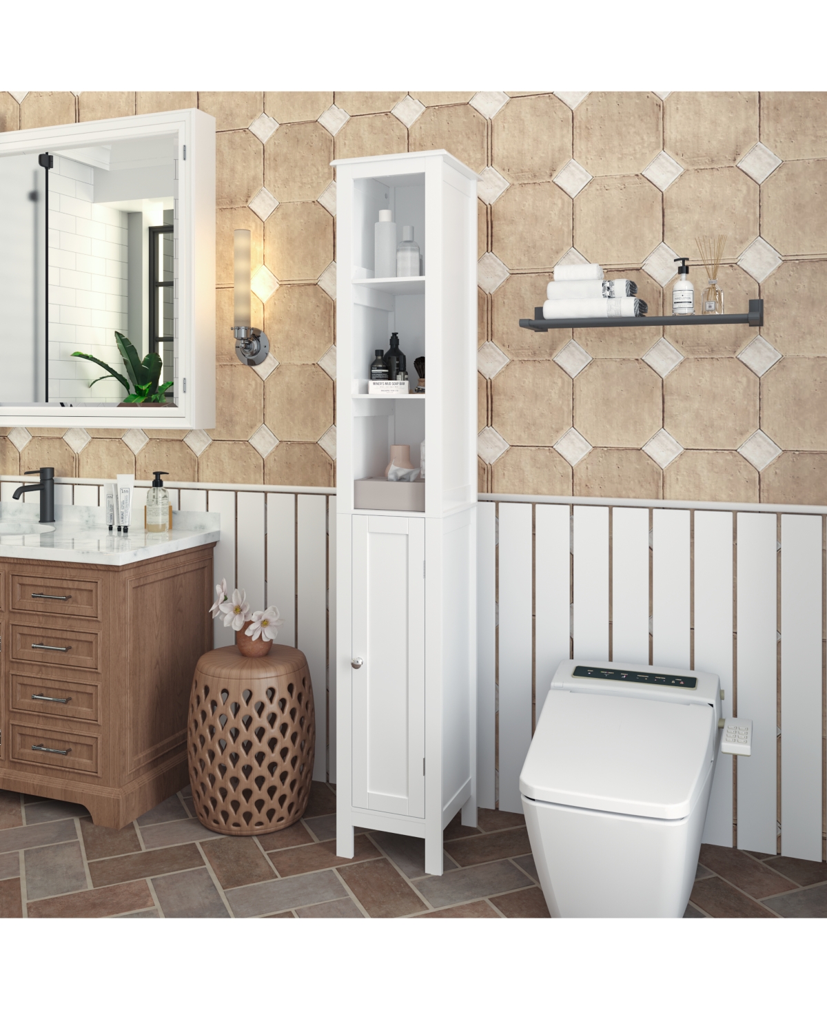 Casainc 66.92 in Slim Tall Bathroom Cabinet with Adjustable Shelves and 1 Door