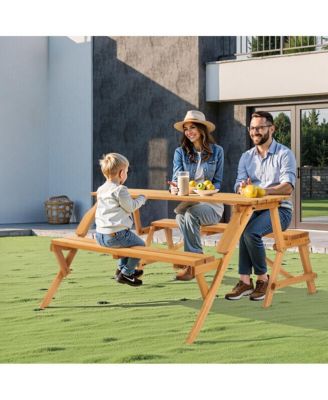2-in-1 Transforming Wooden Picnic Table and Bench Set for Outdoor Use