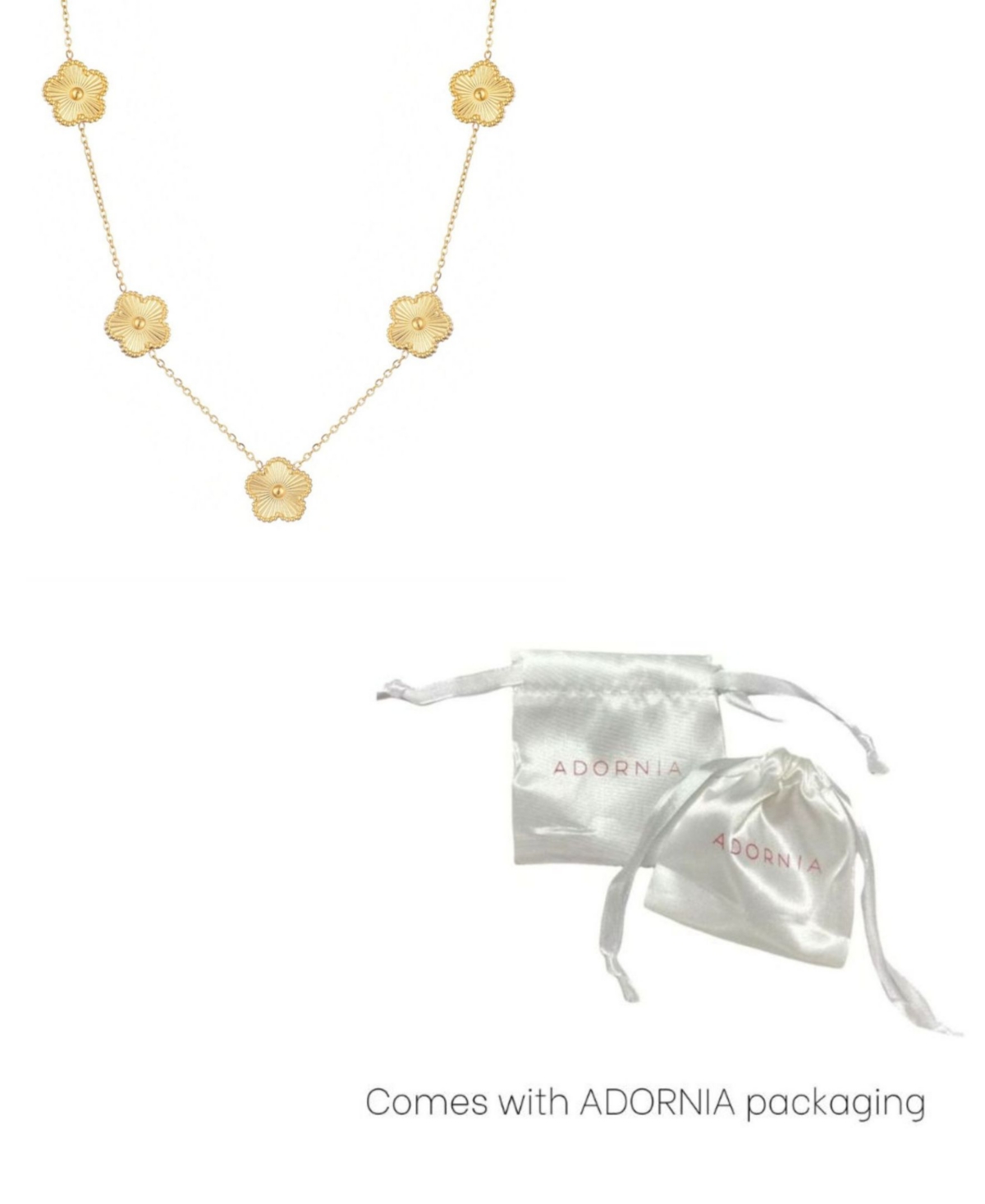 Adornia Tarnish Resistant 14k Yellow Gold Plated 5-leaf Clover Station Necklace In Gold
