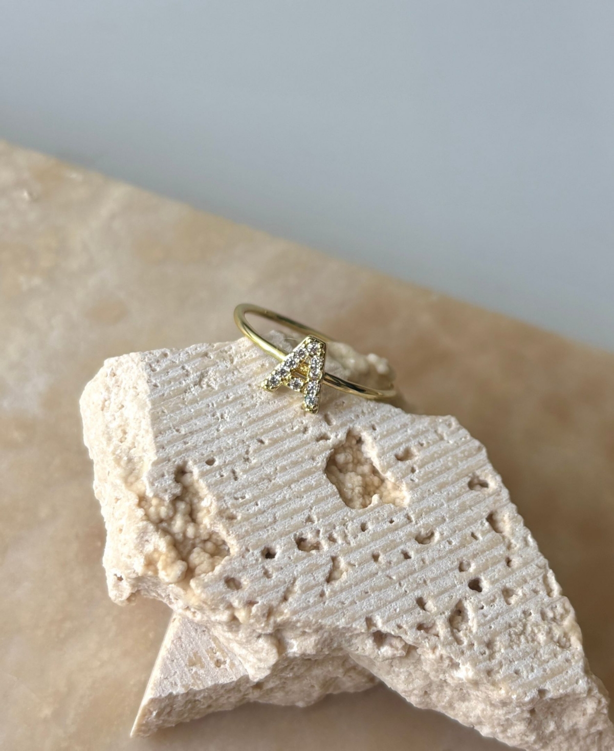 Adornia Gold Cubic Zirconia Pave Initial Ring A Sz 6 In Gold