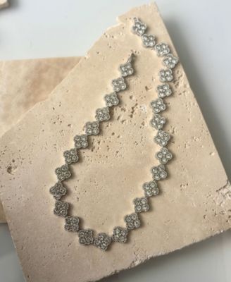 Silver Crystal Clover Link Chain Necklace