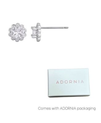 Silver Plated Cubic Zirconia Floral Halo Stud Earrings