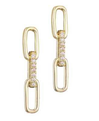 Gold Plated Cubic Zirconia Mini Paperclip Drop Earrings