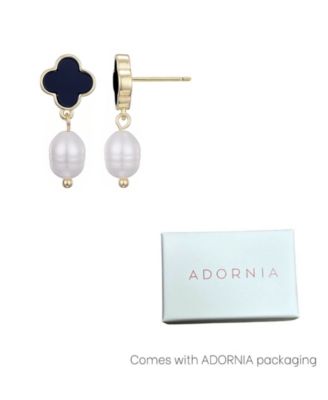 Freshwater Pearl Black Clover Drop Earrings