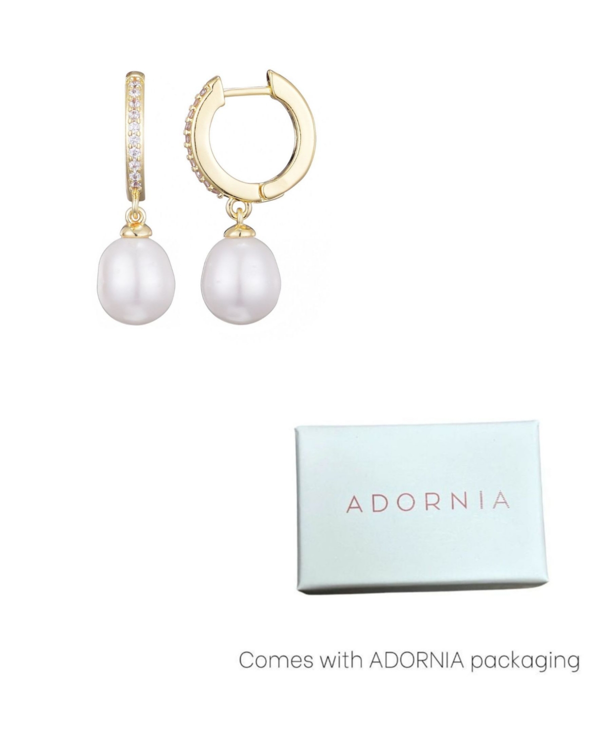 Adornia 14k Gold Plated Cz Huggie Hoop Earrings With Freshwater Pearl Drop In Gold