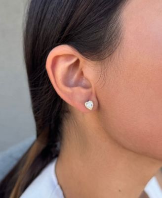 Gold Plated Cubic Zirconia Heart Halo Stud Earrings