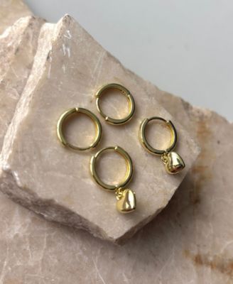 Gold Plated Heart Huggie Earring Set