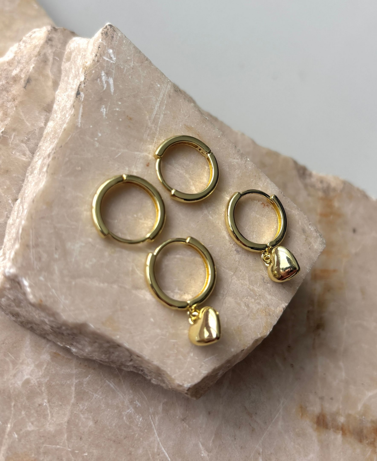 Adornia 14k Gold Plated Heart Huggie Earring Set In Gold