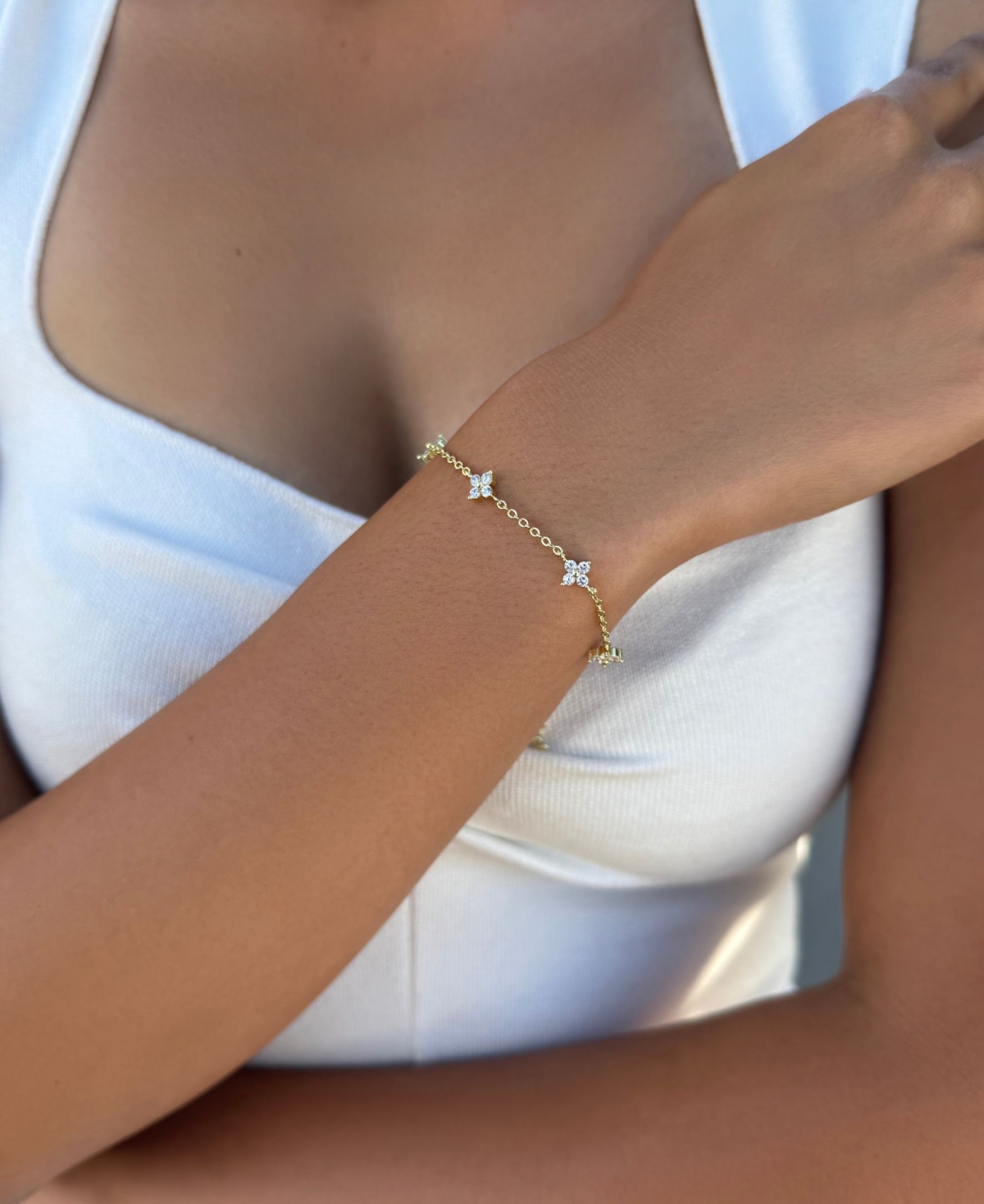 Adornia Gold Cubic Zirconia Flower Station Bracelet