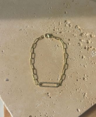 Gold Plated Cubic Zirconia Elongated Pave Link Bracelet