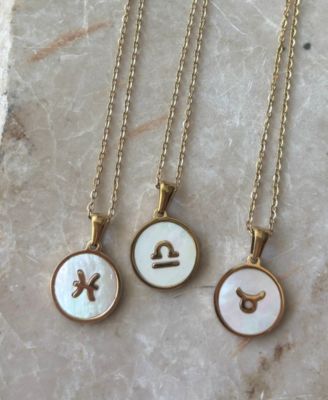 Tarnish Resistant Gold Mother of Pearl Zodiac Necklace