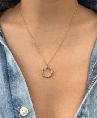 Gold Cubic Zirconia Curved Nail Ring Necklace
